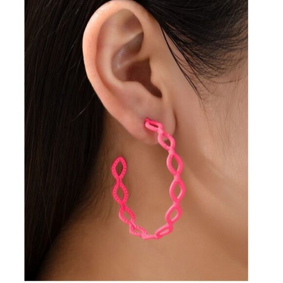 Pink Hoop Earrings  - Picture 1 of 4
